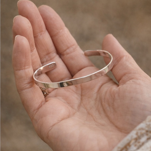 Sterling Silver open bangle stackable cuff unisex minimalist bracelet Taxco925